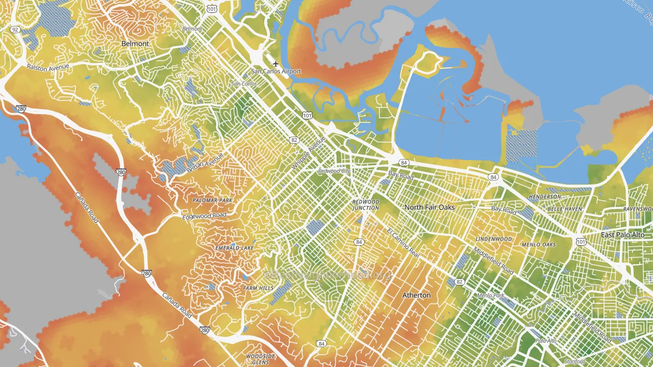 Bike Grade map of Redwood City, CA