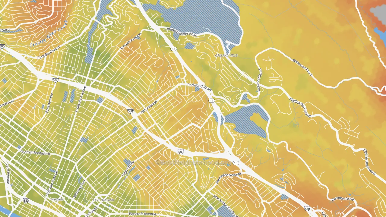 Bike Grade map of Redwood Heights, Oakland, CA
