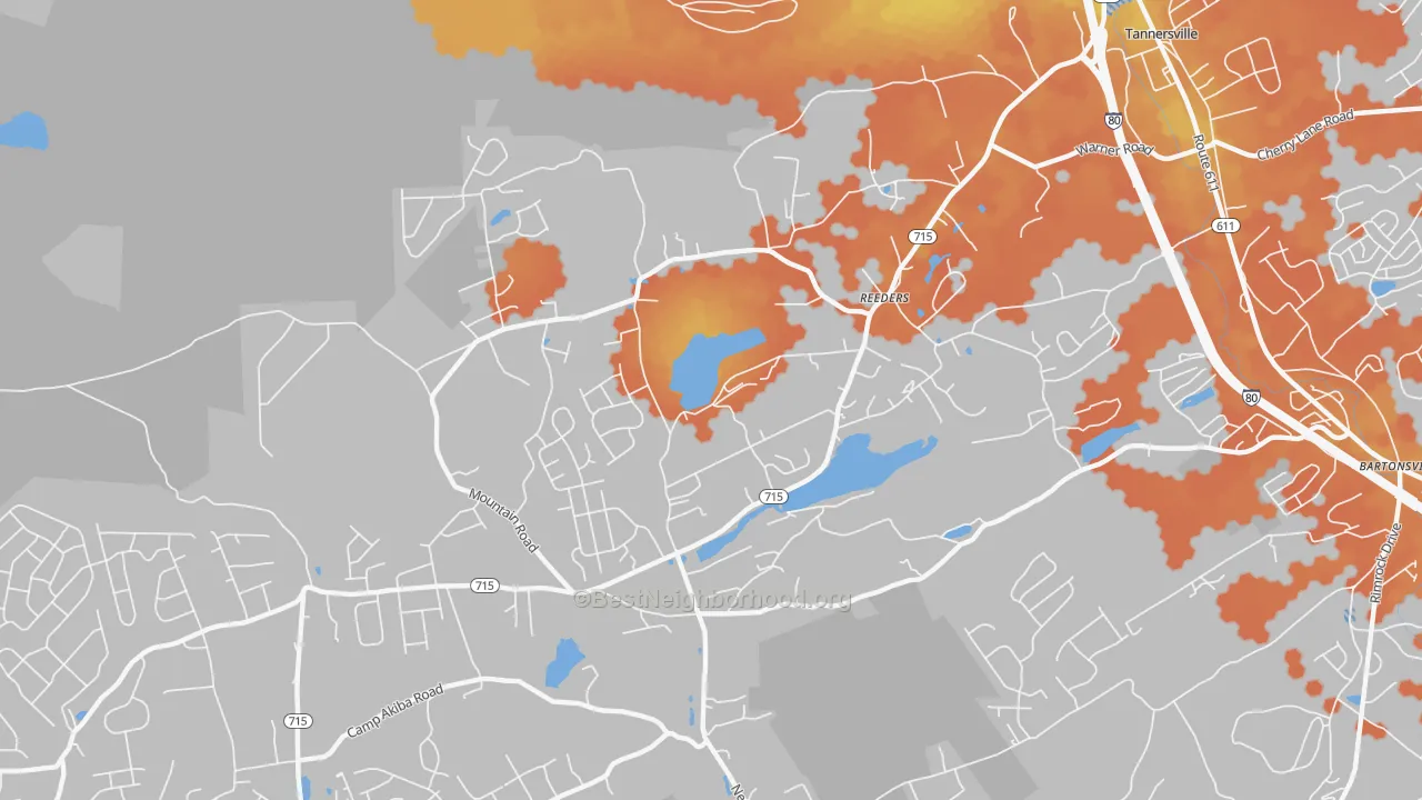 Bike Grade map of Reeders, PA