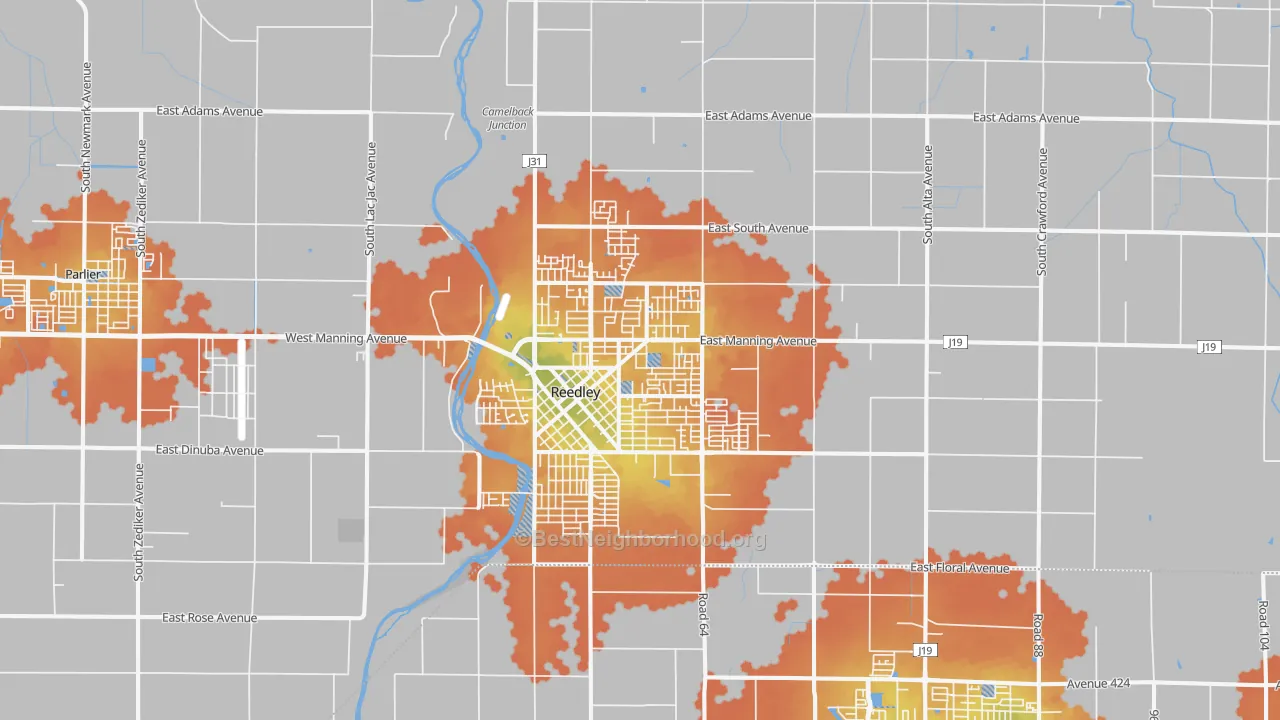 Bike Grade map of Reedley, CA