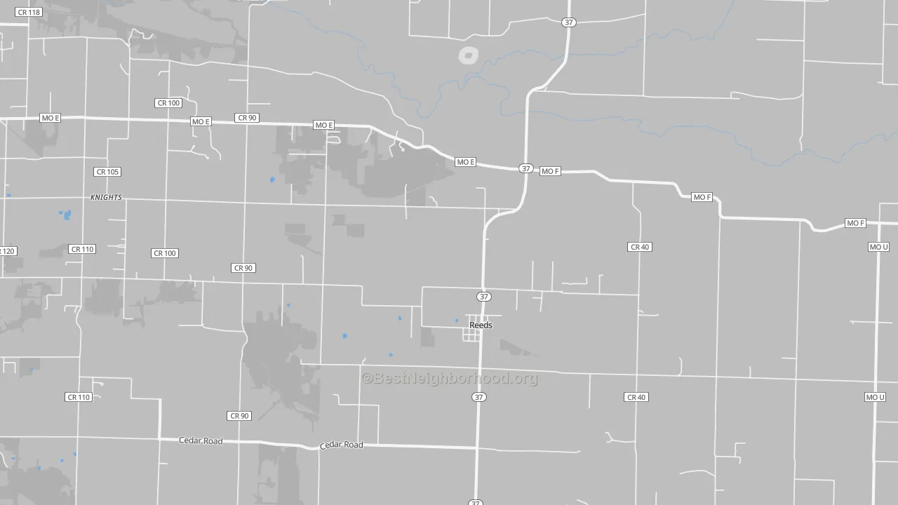 Bike Grade map of Reeds, MO