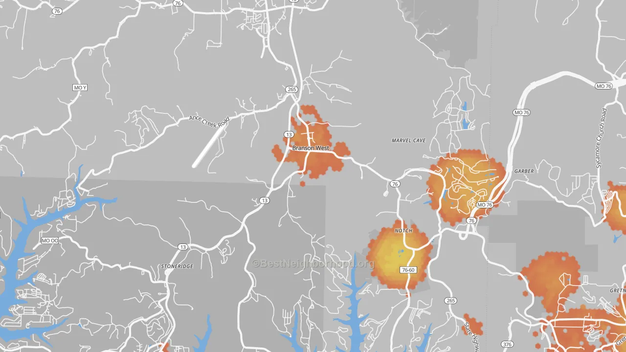 Bike Grade map of Reeds Spring, MO