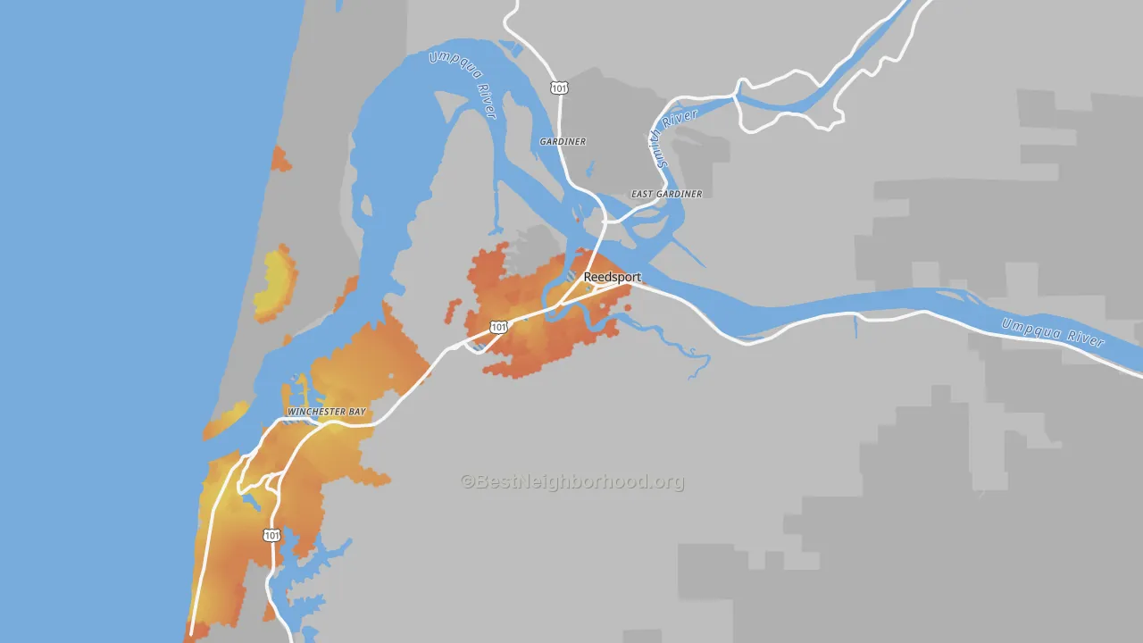 Bike Grade map of Reedsport, OR