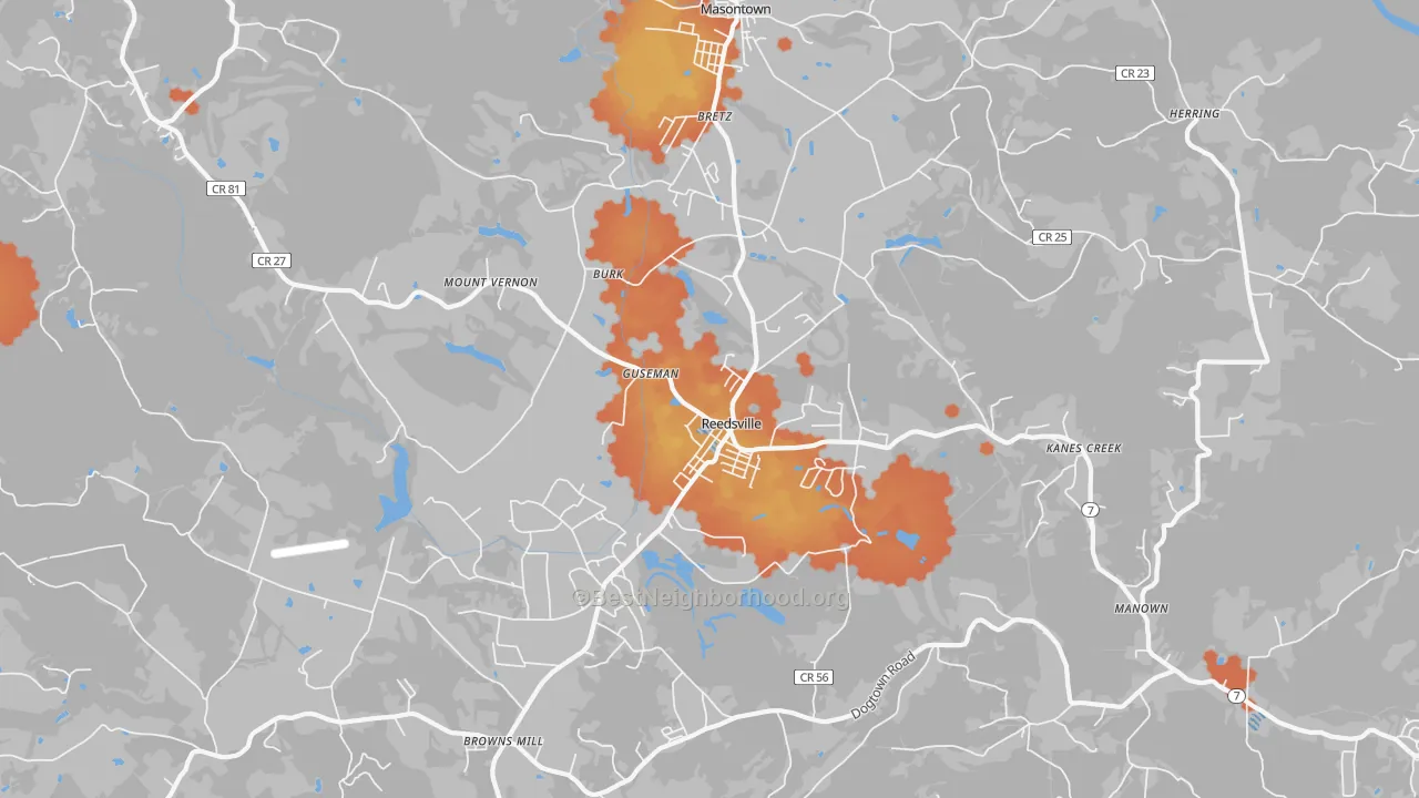 Bike Grade map of Reedsville, WV