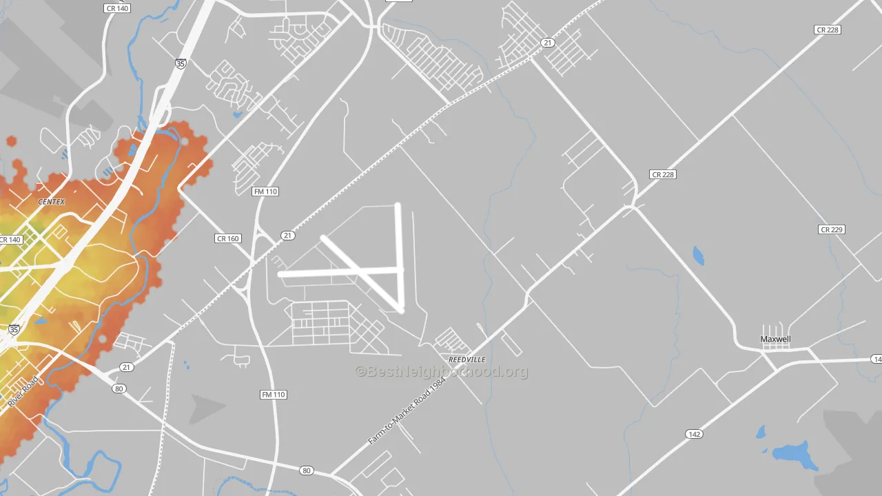 Bike Grade map of Reedville, TX