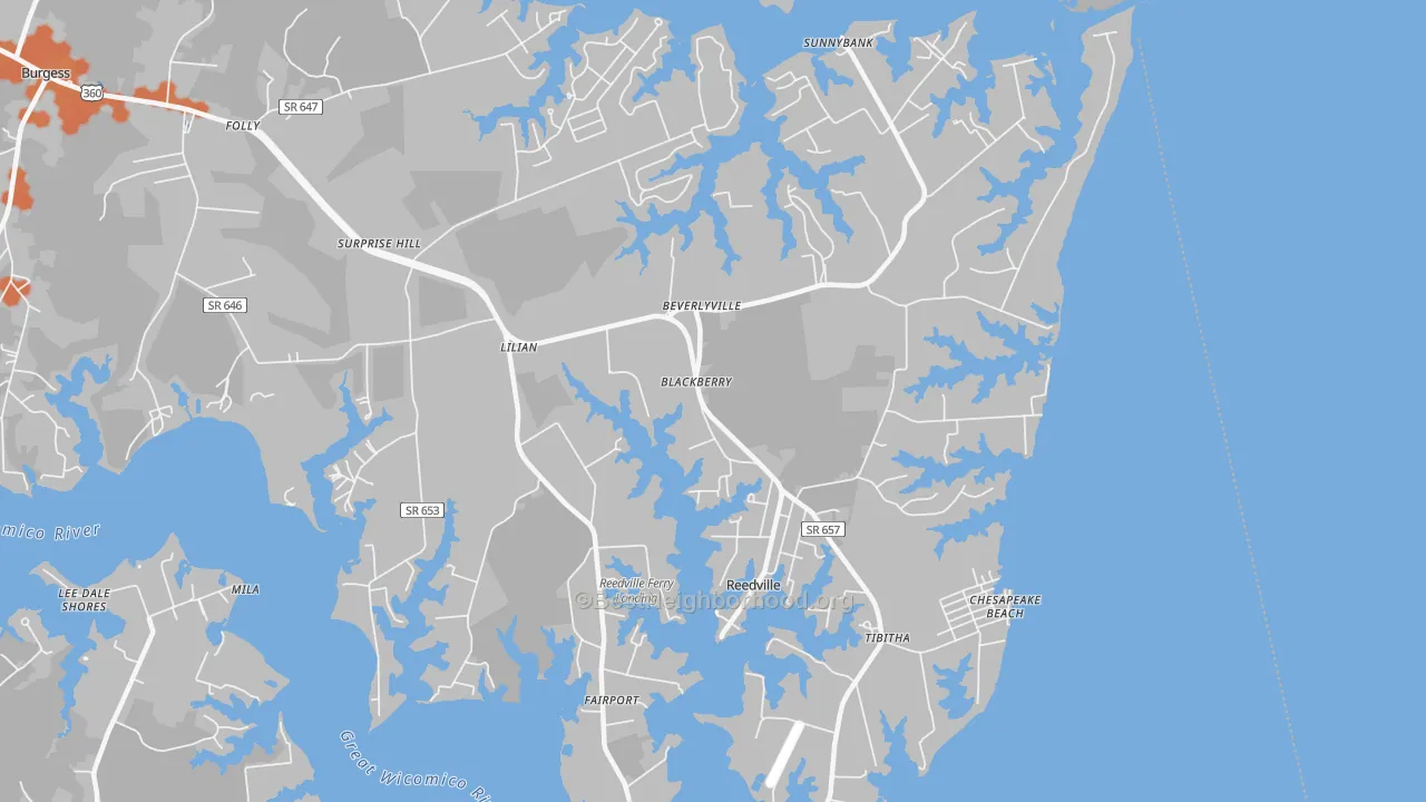 Bike Grade map of Reedville, VA