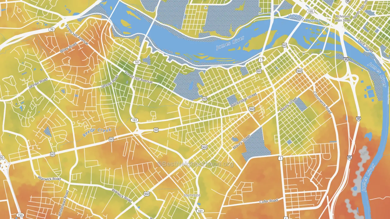 Bike Grade map of Reedy Creek, Richmond, VA