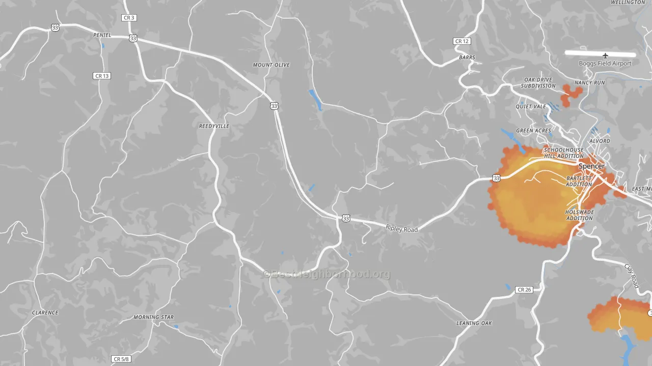 Bike Grade map of Reedyville, WV