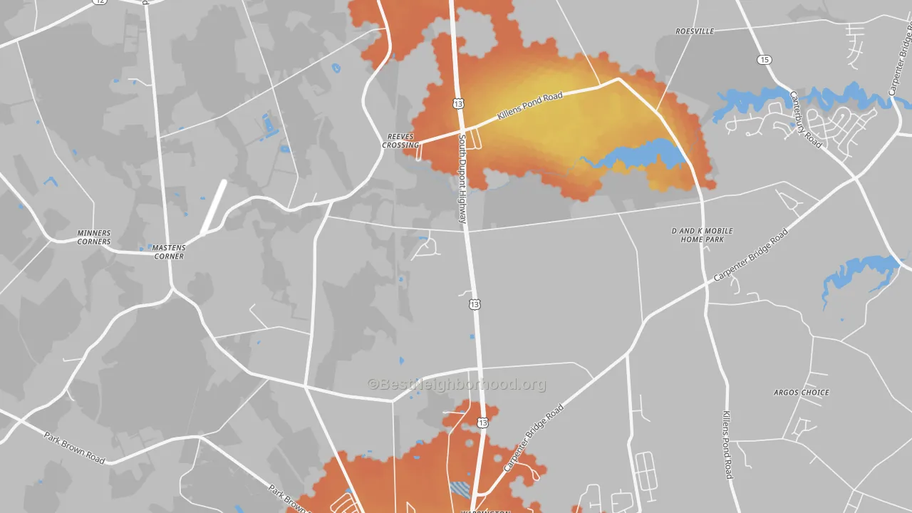 Bike Grade map of Reeves Crossing, DE