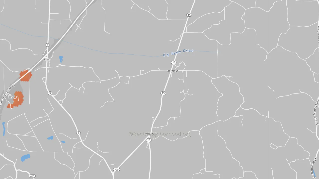 Bike Grade map of Reform, MS