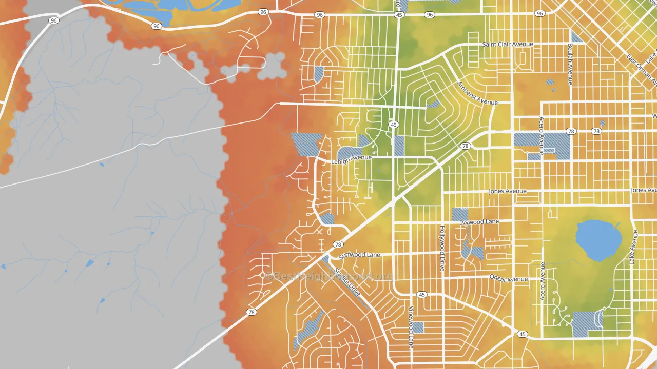 Bike Grade map of Regency, Pueblo, CO