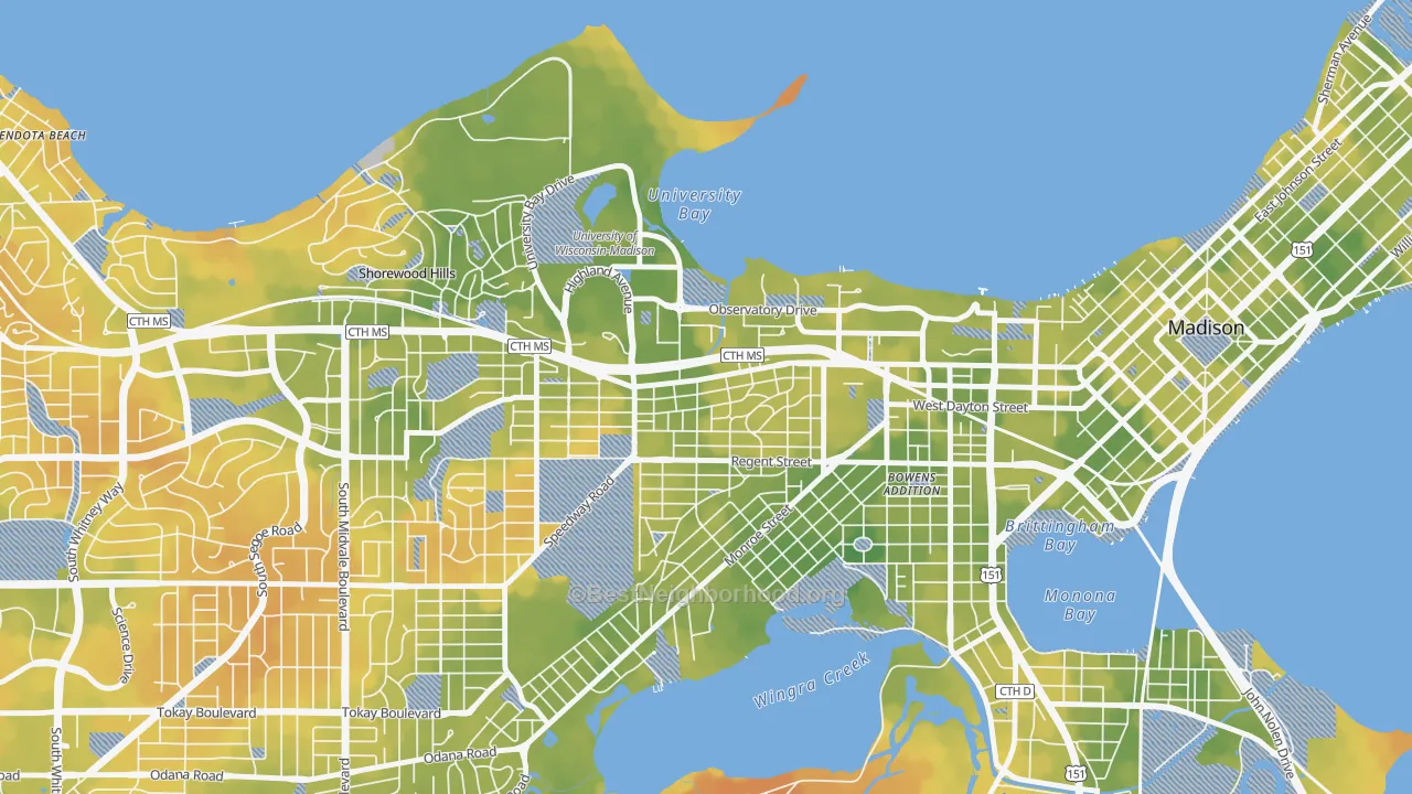 Bike Grade map of Regent, Madison, WI