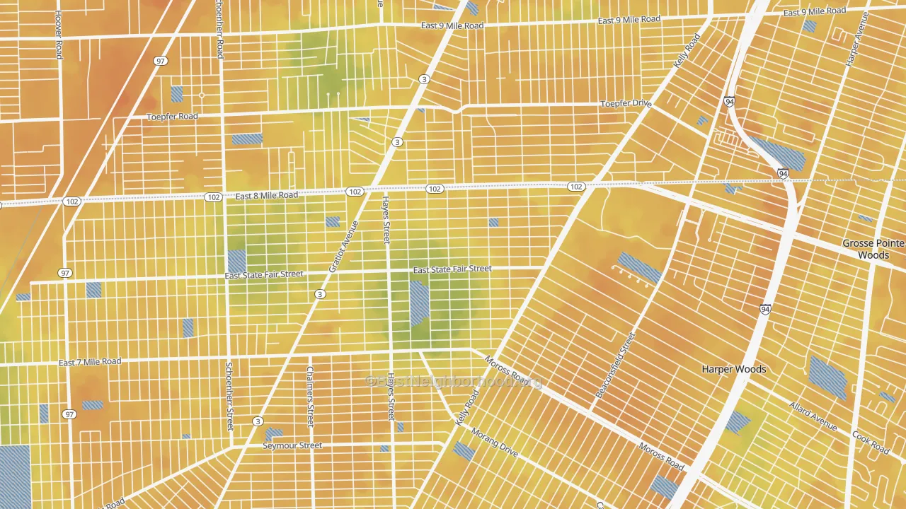 Bike Grade map of Regent Park, Detroit, MI