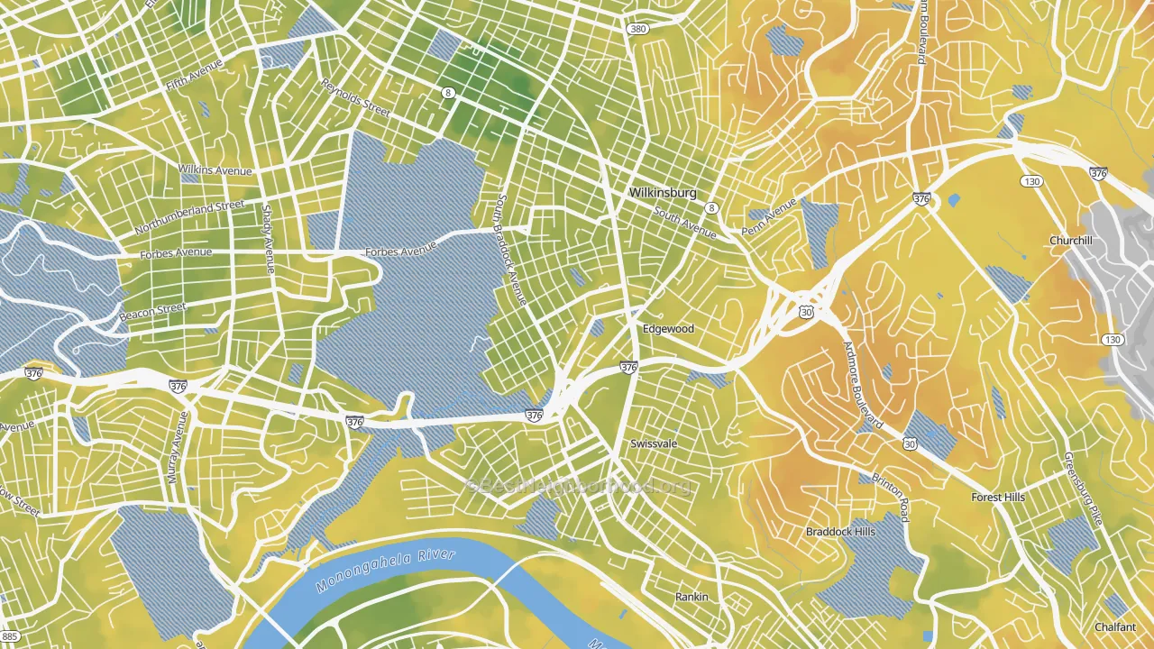 Bike Grade map of Regent Square, Pittsburgh, PA