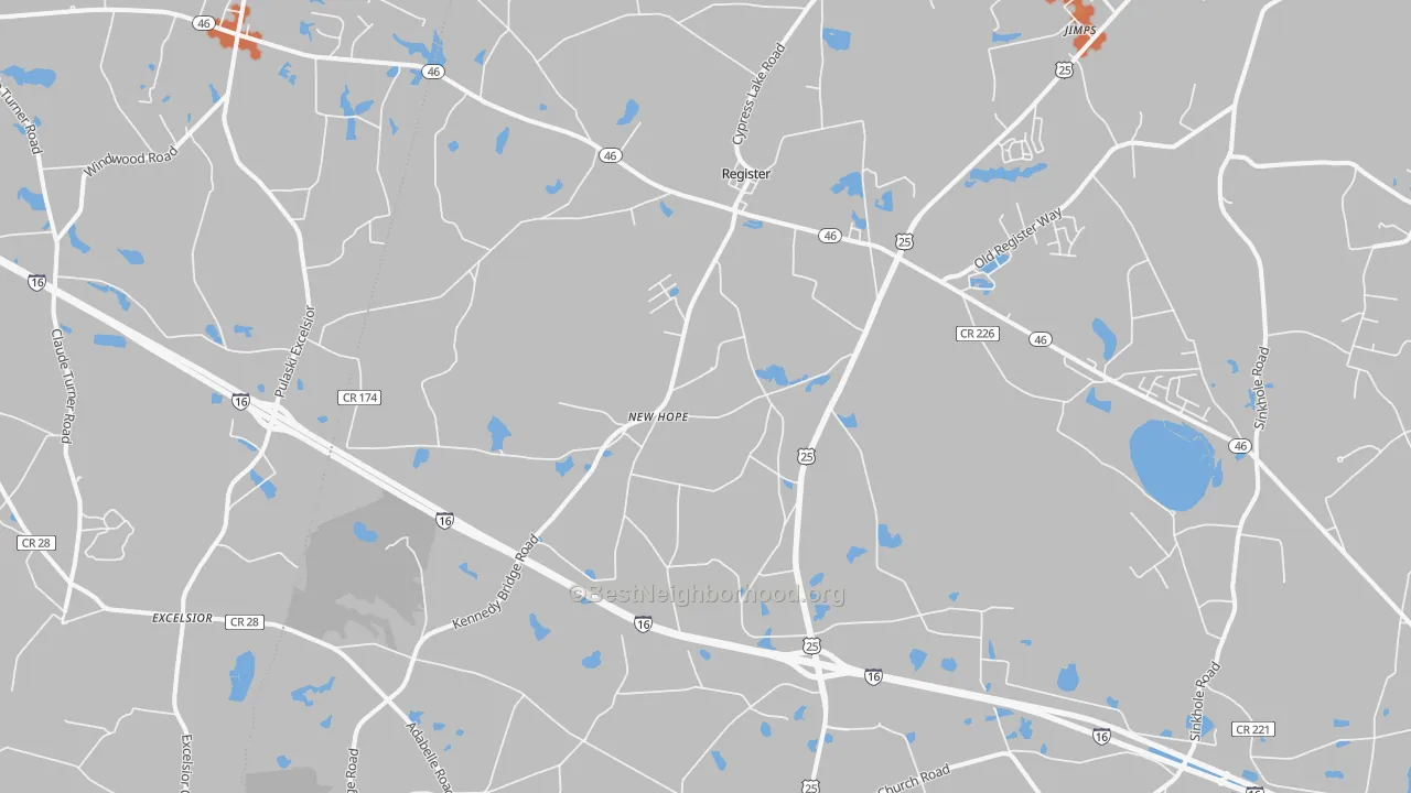 Bike Grade map of Register, GA