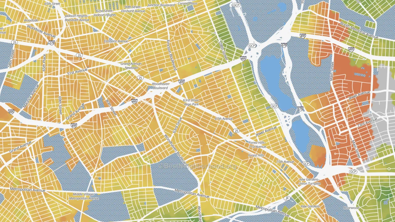 Bike Grade map of Rego Park, Queens, NY