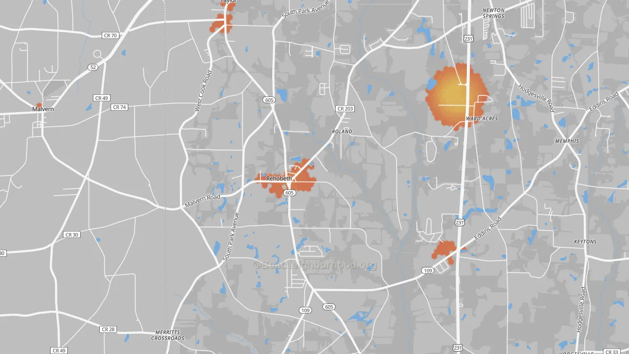 Bike Grade map of Rehobeth, AL