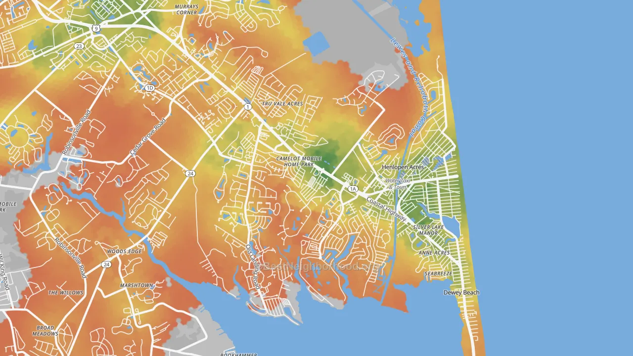 Bike Grade map of Rehoboth Beach, DE