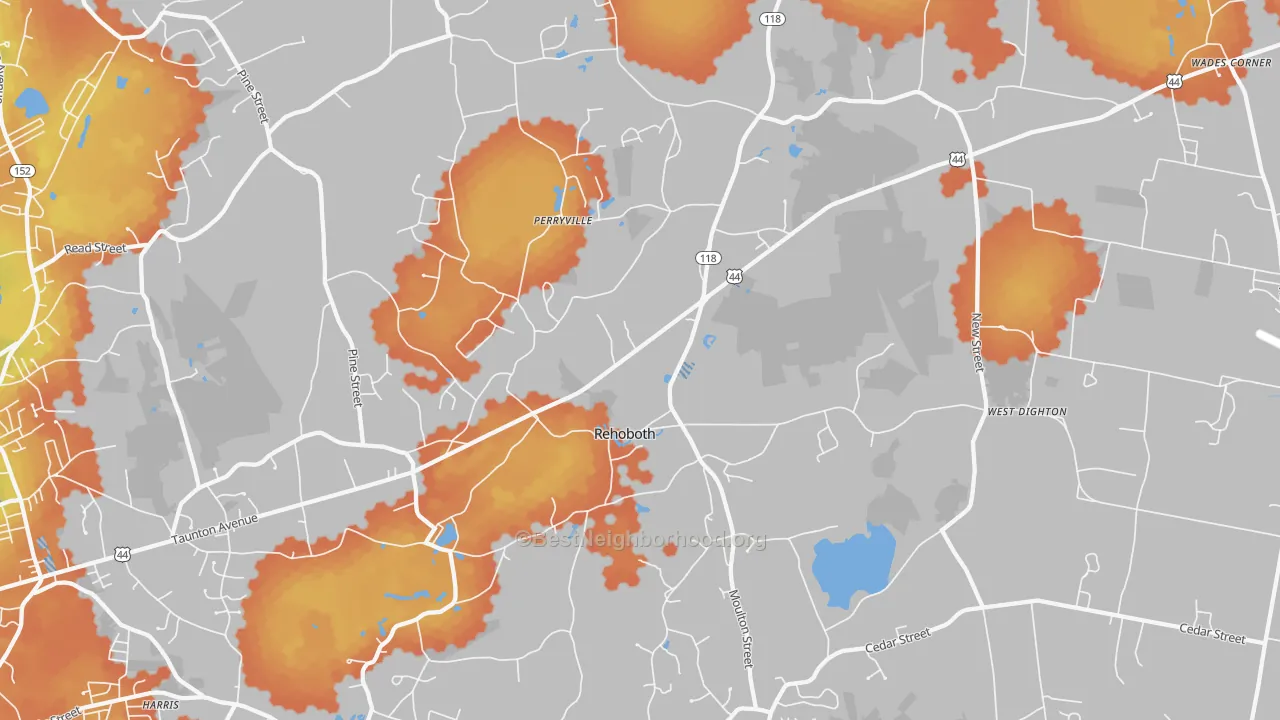 Bike Grade map of Rehoboth, MA