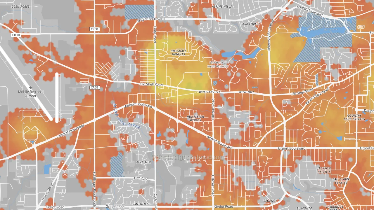 Bike Grade map of Reichlieu, Mobile, AL