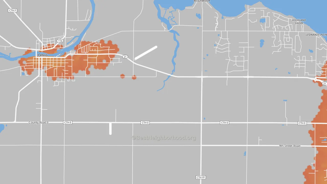Bike Grade map of Reighmoor, WI