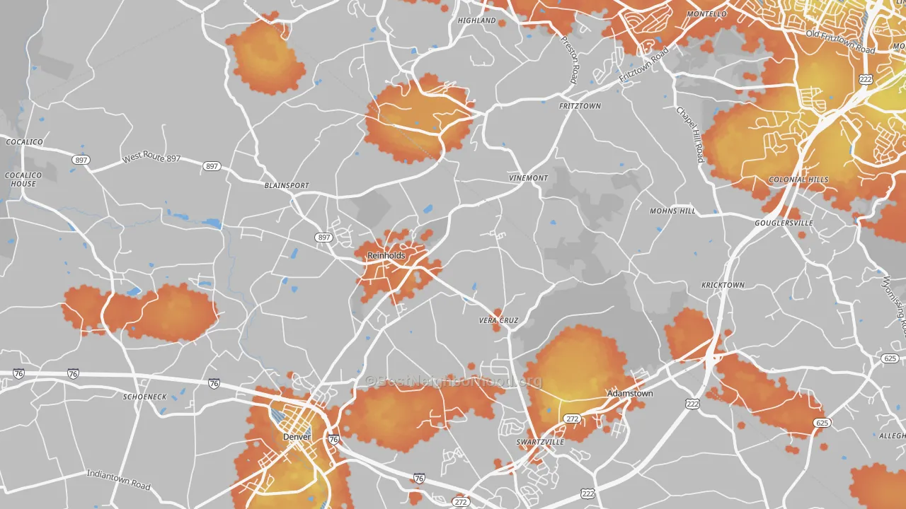 Bike Grade map of Reinholds, PA