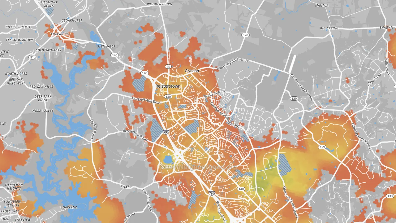 Bike Grade map of Reisterstown, MD