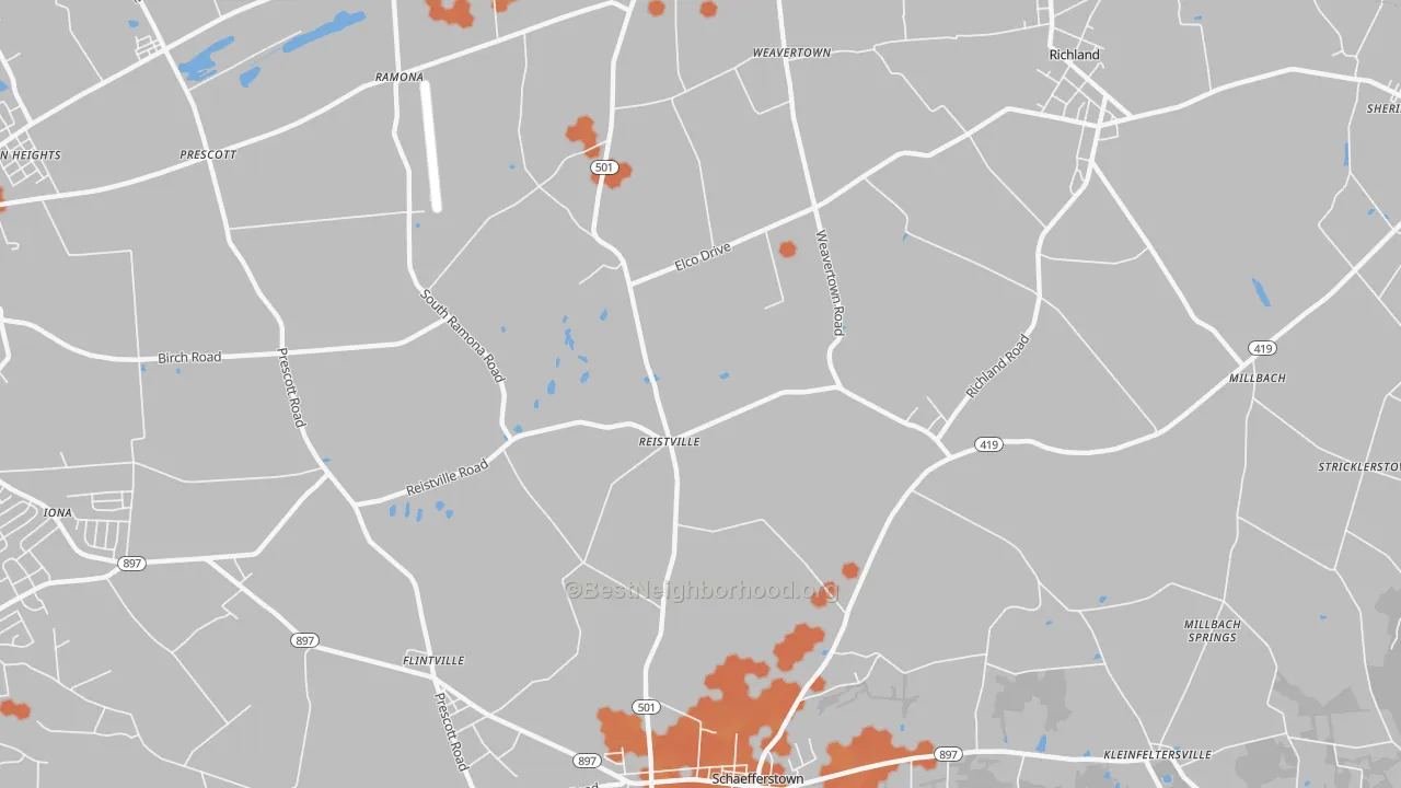 Bike Grade map of Reistville, PA