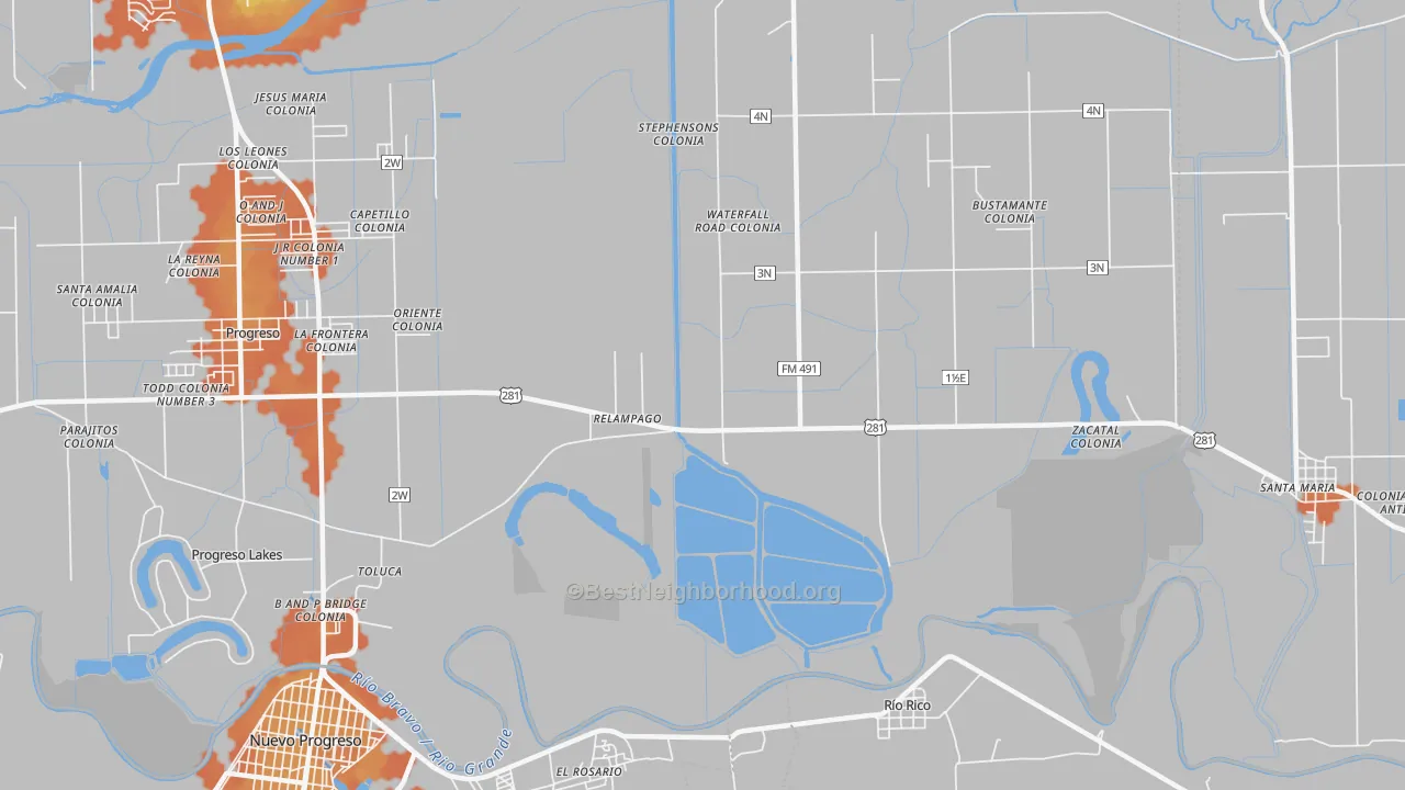 Bike Grade map of Relampago, TX