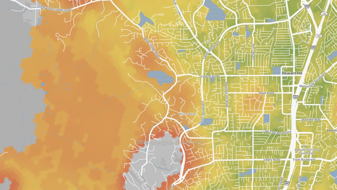 Bike Grade map of Reliez Valley, CA