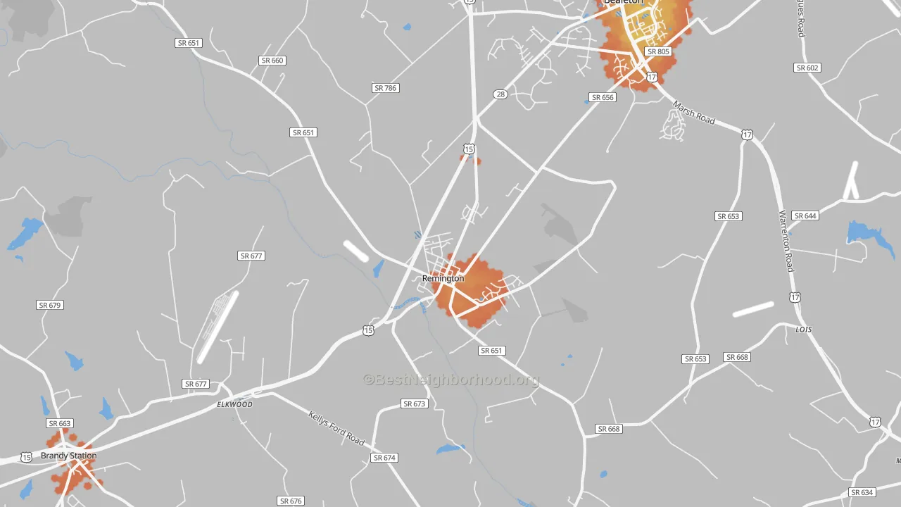 Bike Grade map of Remington, VA