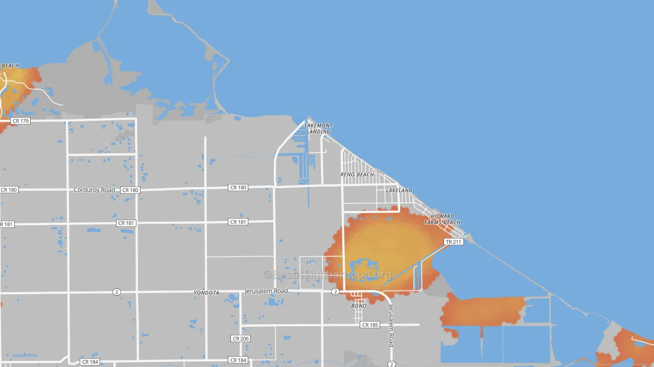 Bike Grade map of Reno Beach, OH