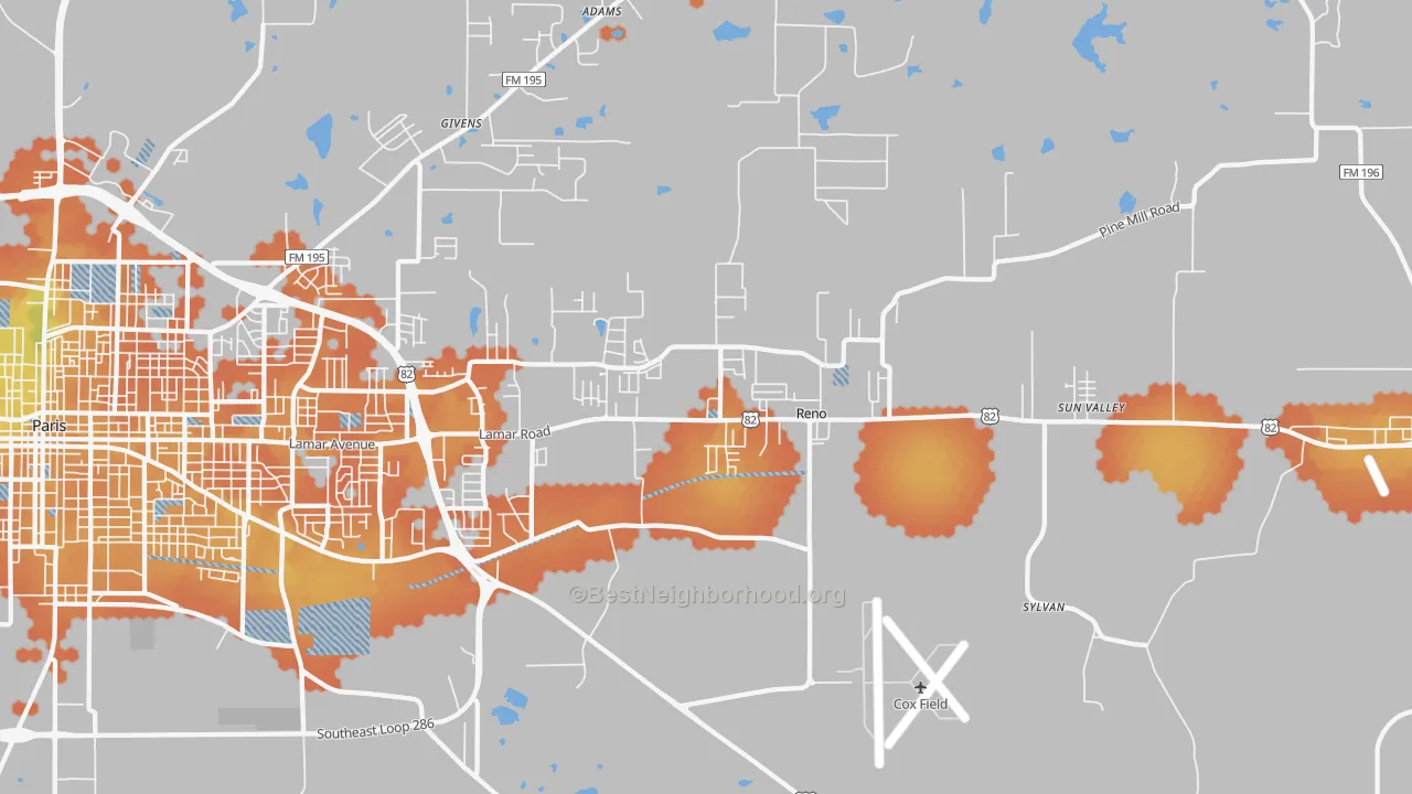Bike Grade map of Reno, TX