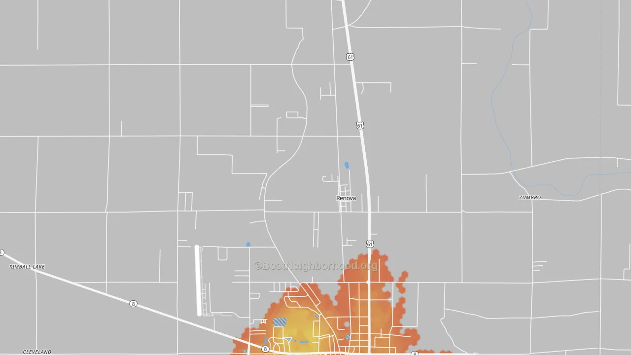 Bike Grade map of Renova, MS