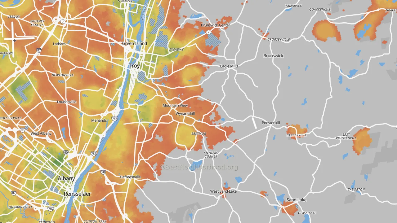 Bike Grade map of Rensselaer County, NY