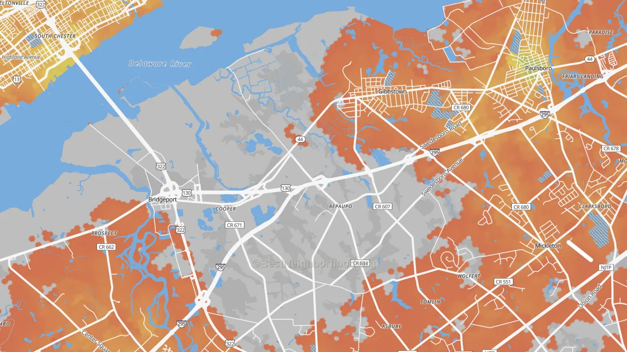 Bike Grade map of Repaupo, NJ