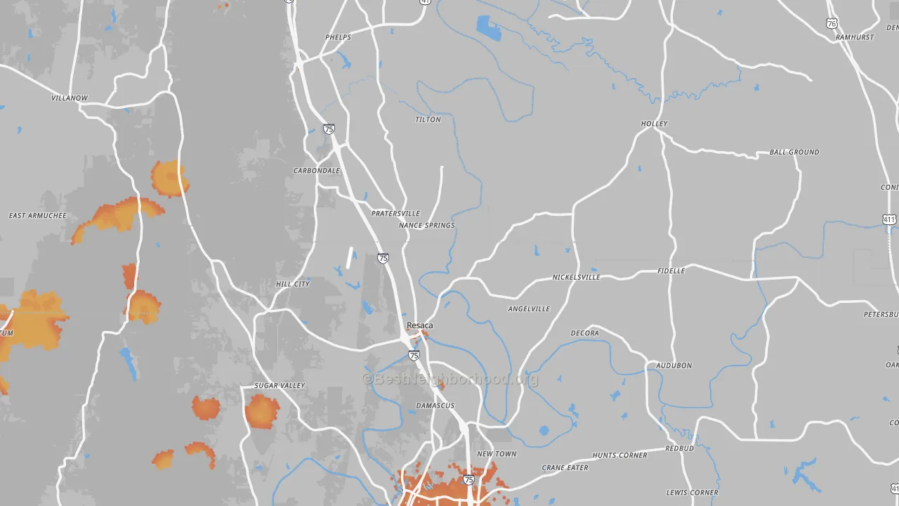 Bike Grade map of Resaca, GA
