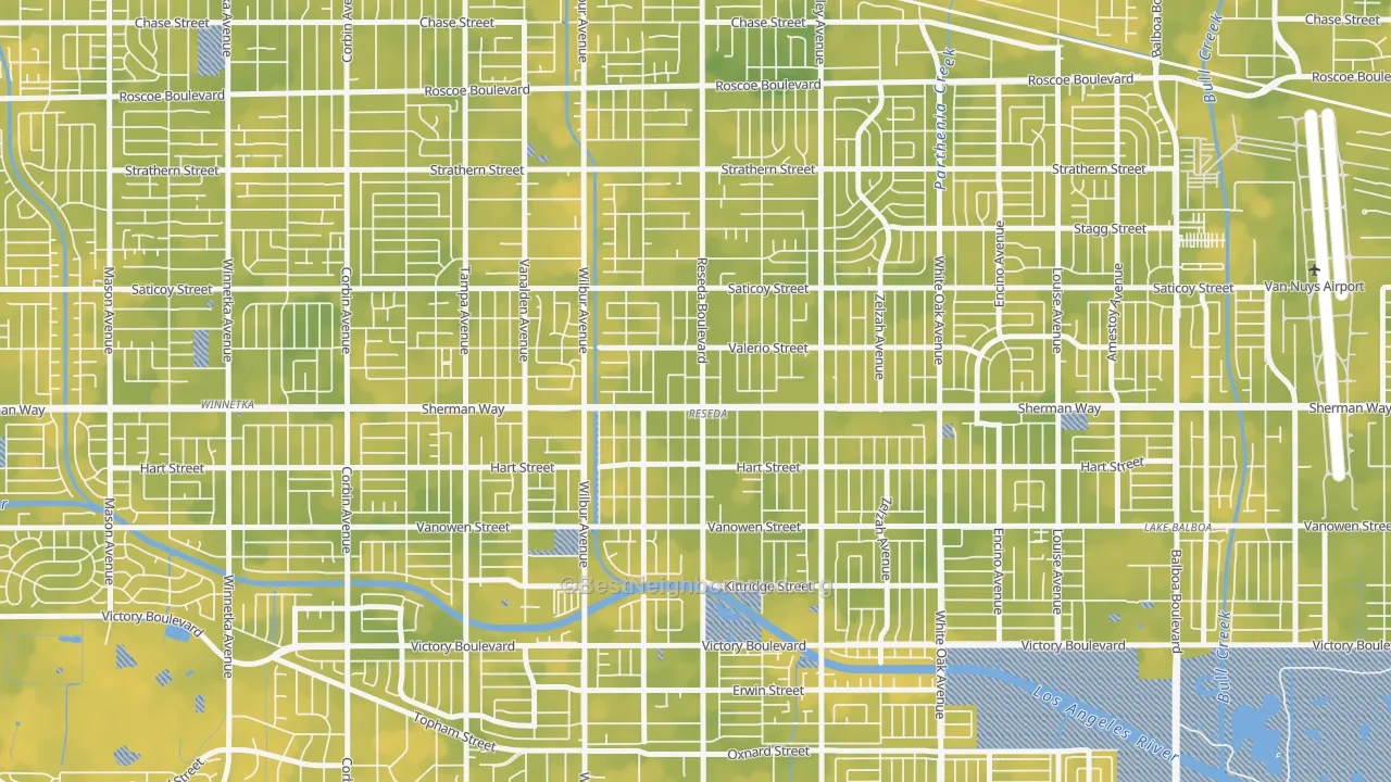 Bike Grade map of Reseda, CA