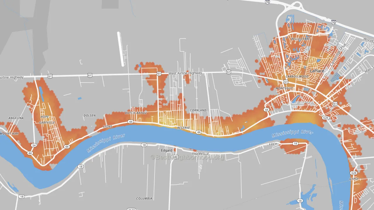 Bike Grade map of Reserve, LA