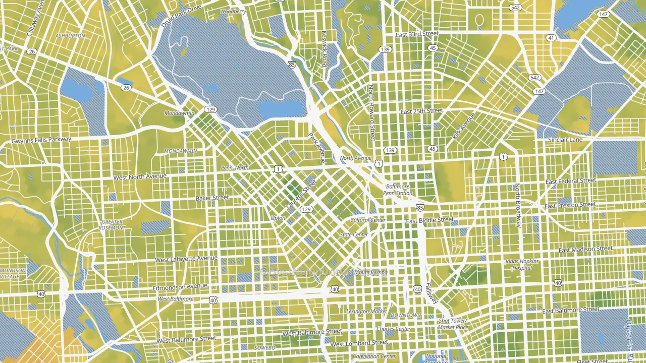 Bike Grade map of Reservoir Hill-Bolton Hill, Baltimore, MD