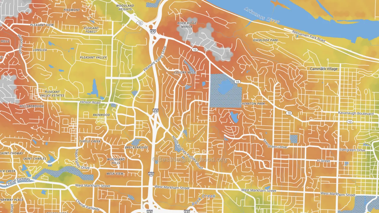 Bike Grade map of Reservoir, Little Rock, AR
