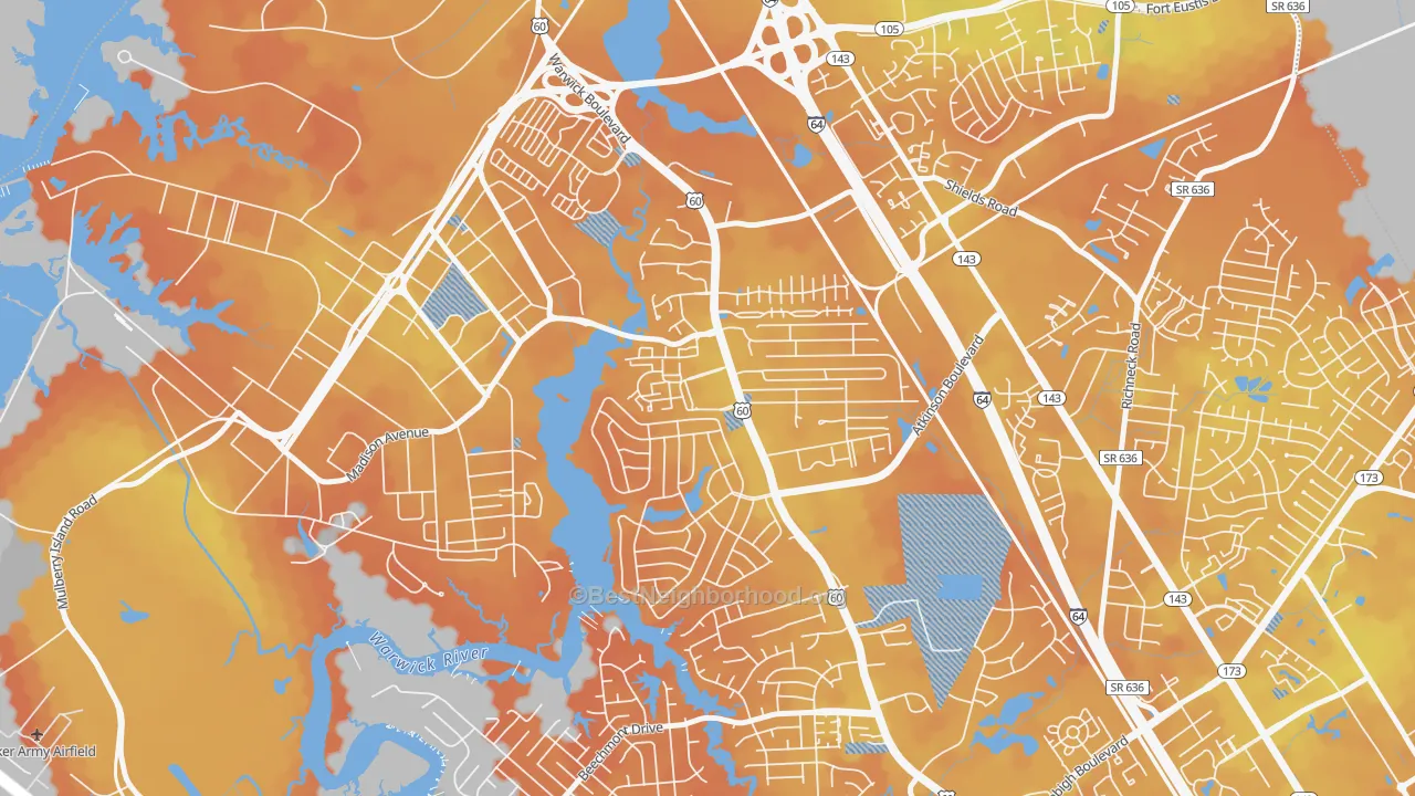 Bike Grade map of Reservoir, Newport News, VA