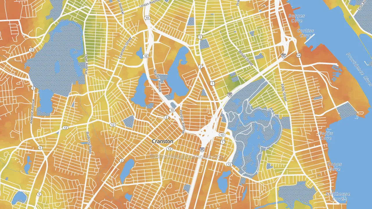 Bike Grade map of Reservoir, Providence, RI