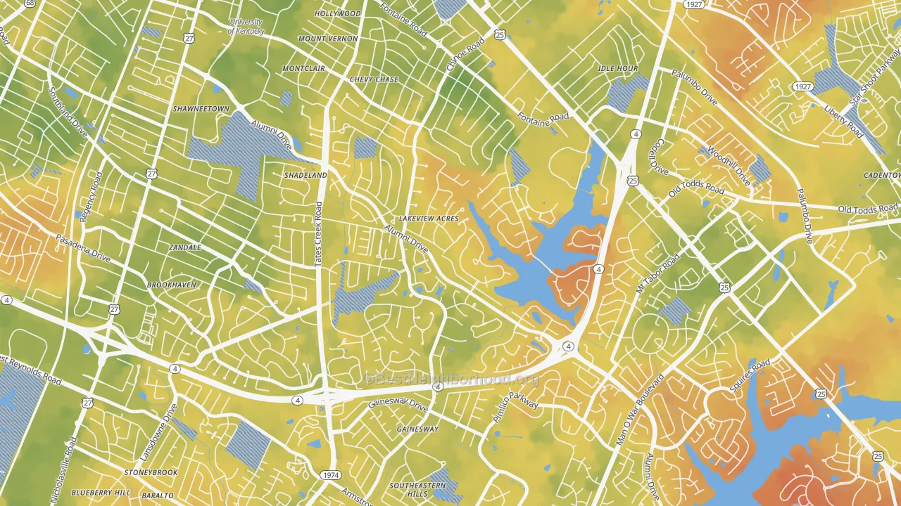 Bike Grade map of Reservorir, Lexington, KY