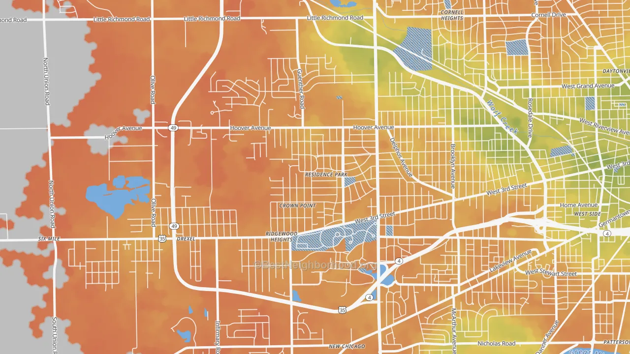 Bike Grade map of Residence Park, Dayton, OH