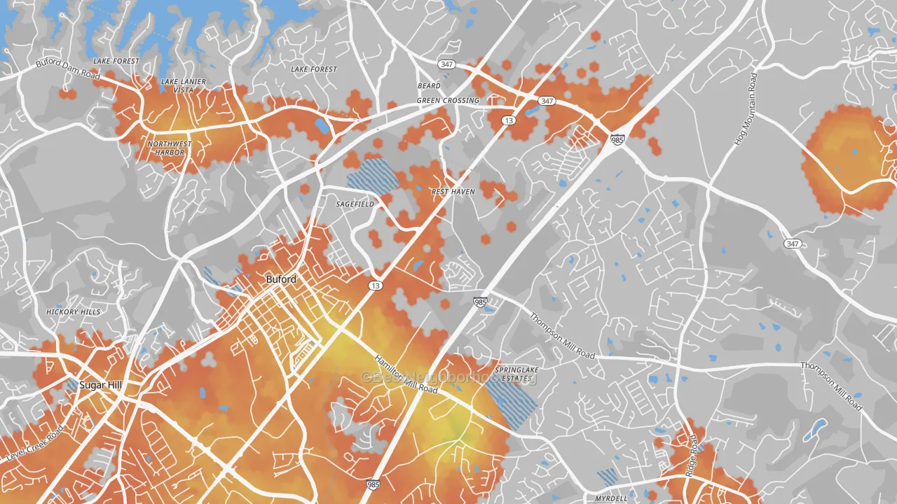 Bike Grade map of Rest Haven, GA