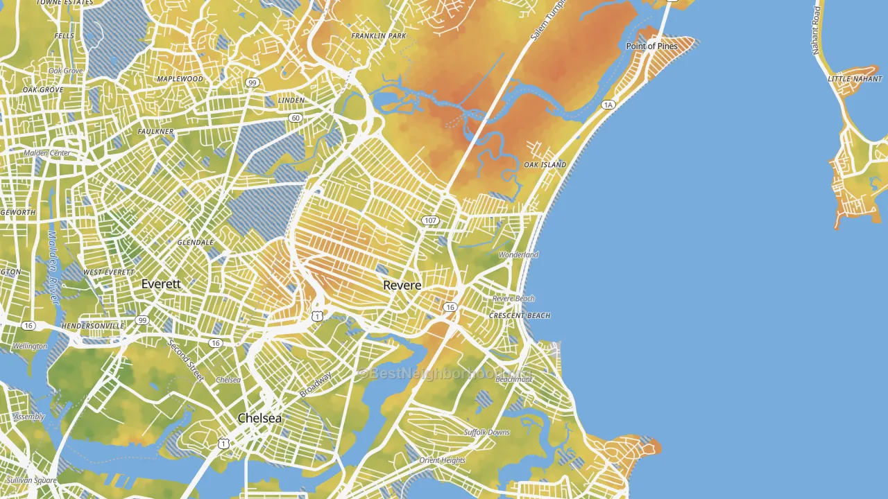 Bike Grade map of Revere, MA