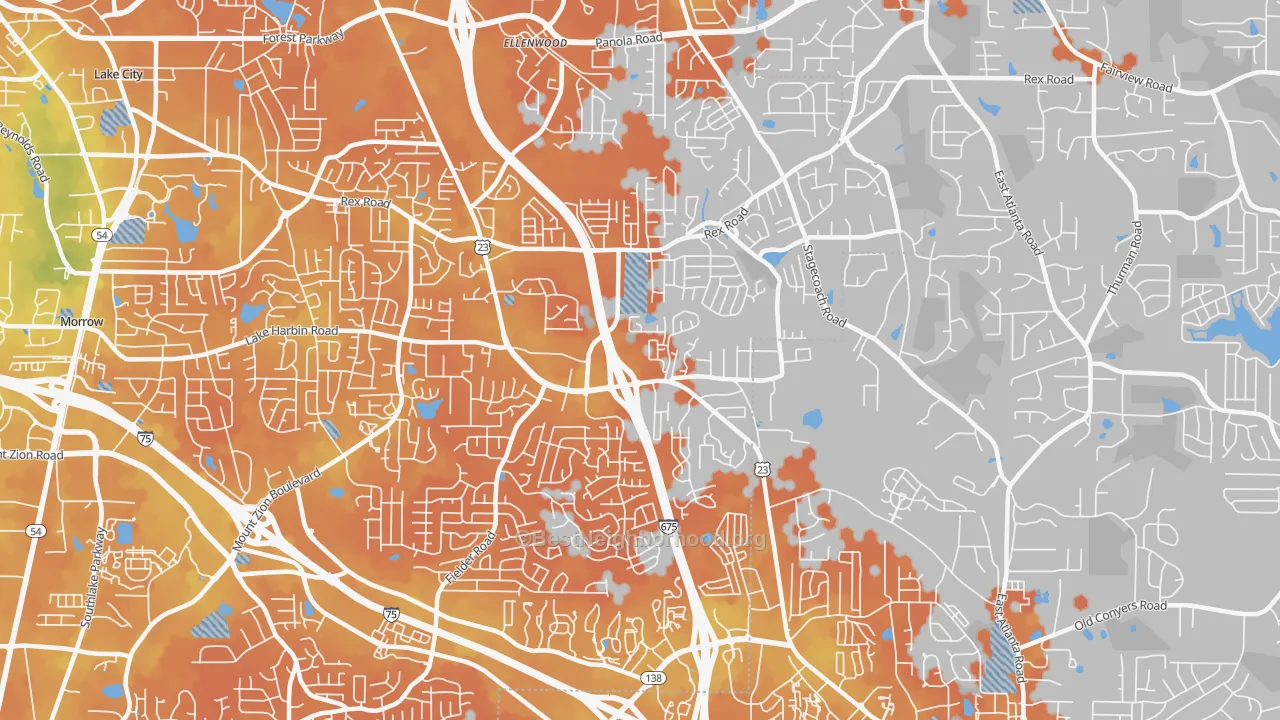 Bike Grade map of Rex, GA