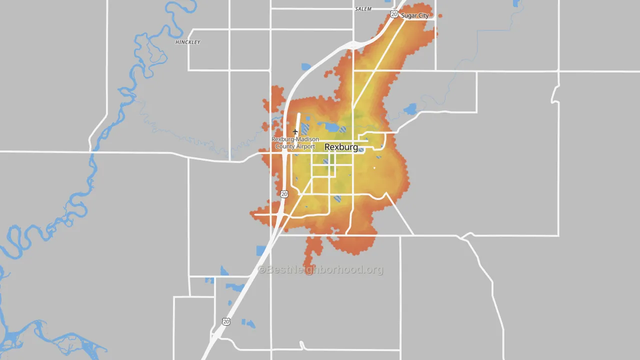 Bike Grade map of Rexburg, ID
