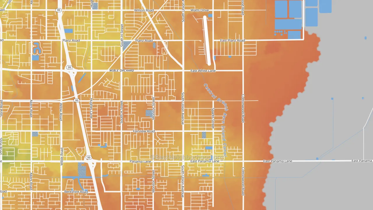 Bike Grade map of Rexland Acres, Bakersfield, CA